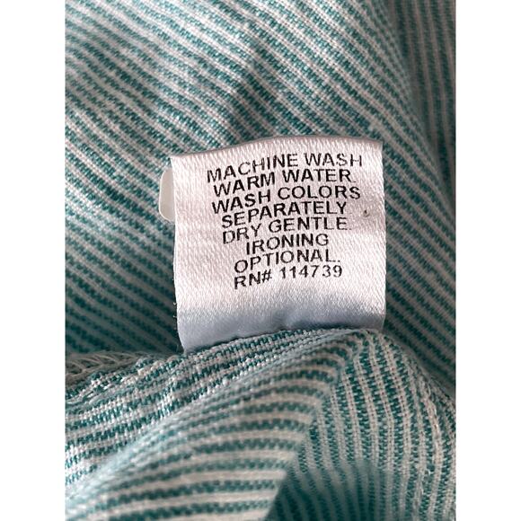 Flax Sz M Striped A-Line Swing Tunic Top Green Linen Lagenlook Artsy Breezy - Picture 14 of 14